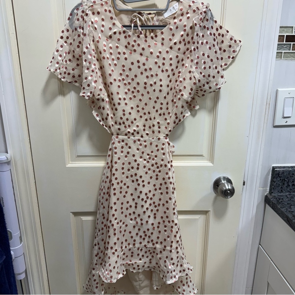 Astr Cream Dress with Brown Polka Dots